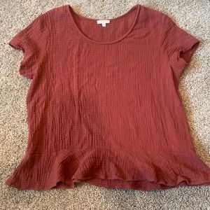 Red shirt with ruffle